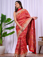 Red & Rani Riddhi Khadi Georgette Bridal Saree with Hand Zari & Meenakari Work