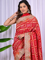 Red & Rani Riddhi Khadi Georgette Bridal Saree with Hand Zari & Meenakari Work