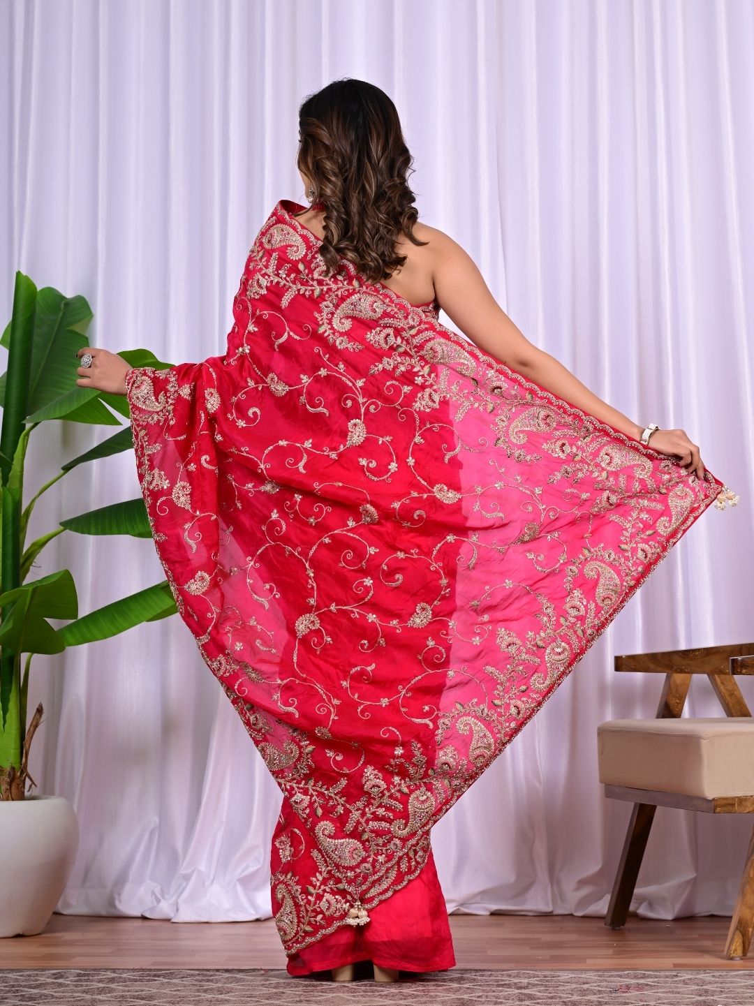 Elegant H.O. Fabric Saree with Pittan & Zari Handwork