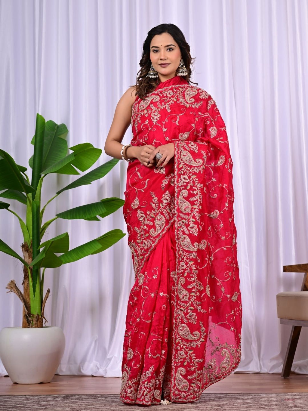 Elegant H.O. Fabric Saree with Pittan & Zari Handwork