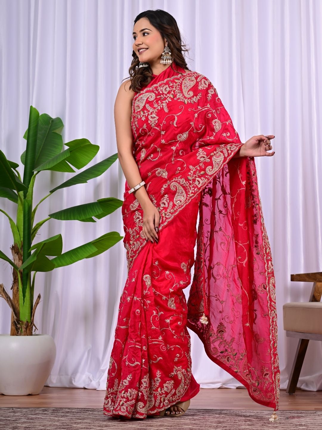 Elegant H.O. Fabric Saree with Pittan & Zari Handwork
