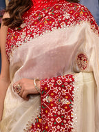 Patola Silk Saree with Cosmo Tissue Border, Bandhani Patching & Gota Patti Work | Designer Festive & Wedding Wear