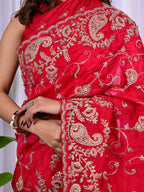 Elegant H.O. Fabric Saree with Pittan & Zari Handwork