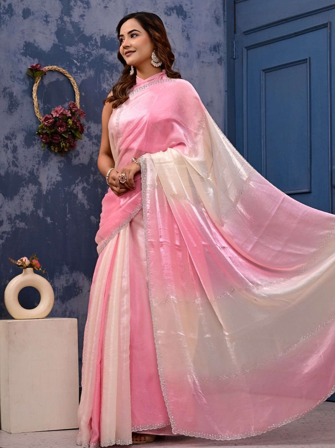 Soft Fancy Silk Saree with All-Over SiroSki Work | Elegant Party & Festive Wear