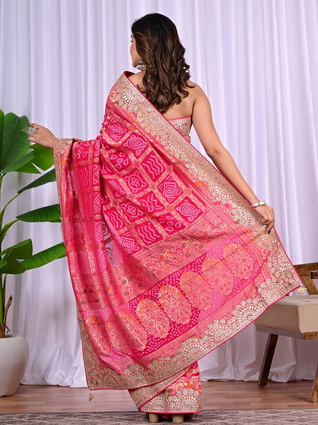 Red & Rani Riddhi Khadi Georgette Bridal Saree with Hand Zari & Meenakari Work