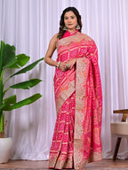 Red & Rani Riddhi Khadi Georgette Bridal Saree with Hand Zari & Meenakari Work