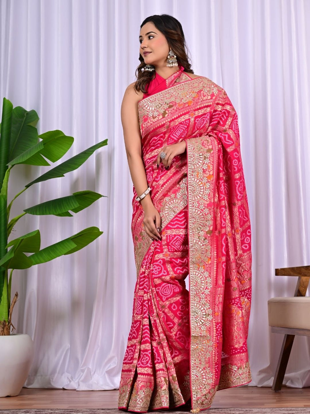 Red & Rani Riddhi Khadi Georgette Bridal Saree with Hand Zari & Meenakari Work