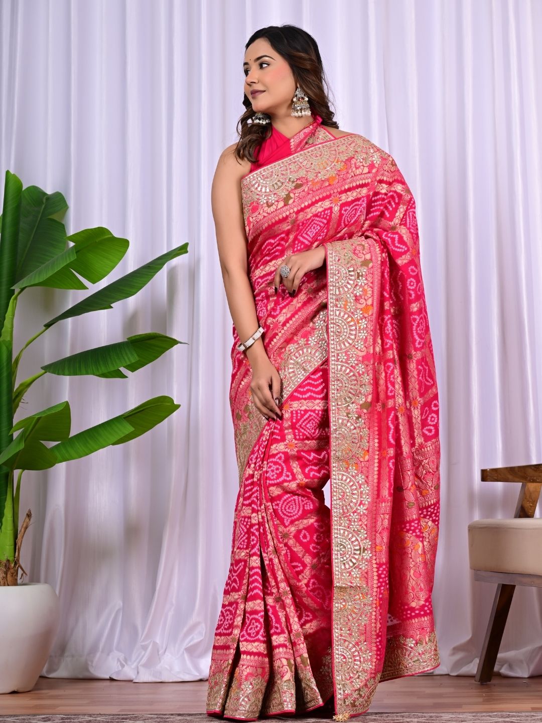 Red & Rani Riddhi Khadi Georgette Bridal Saree with Hand Zari & Meenakari Work