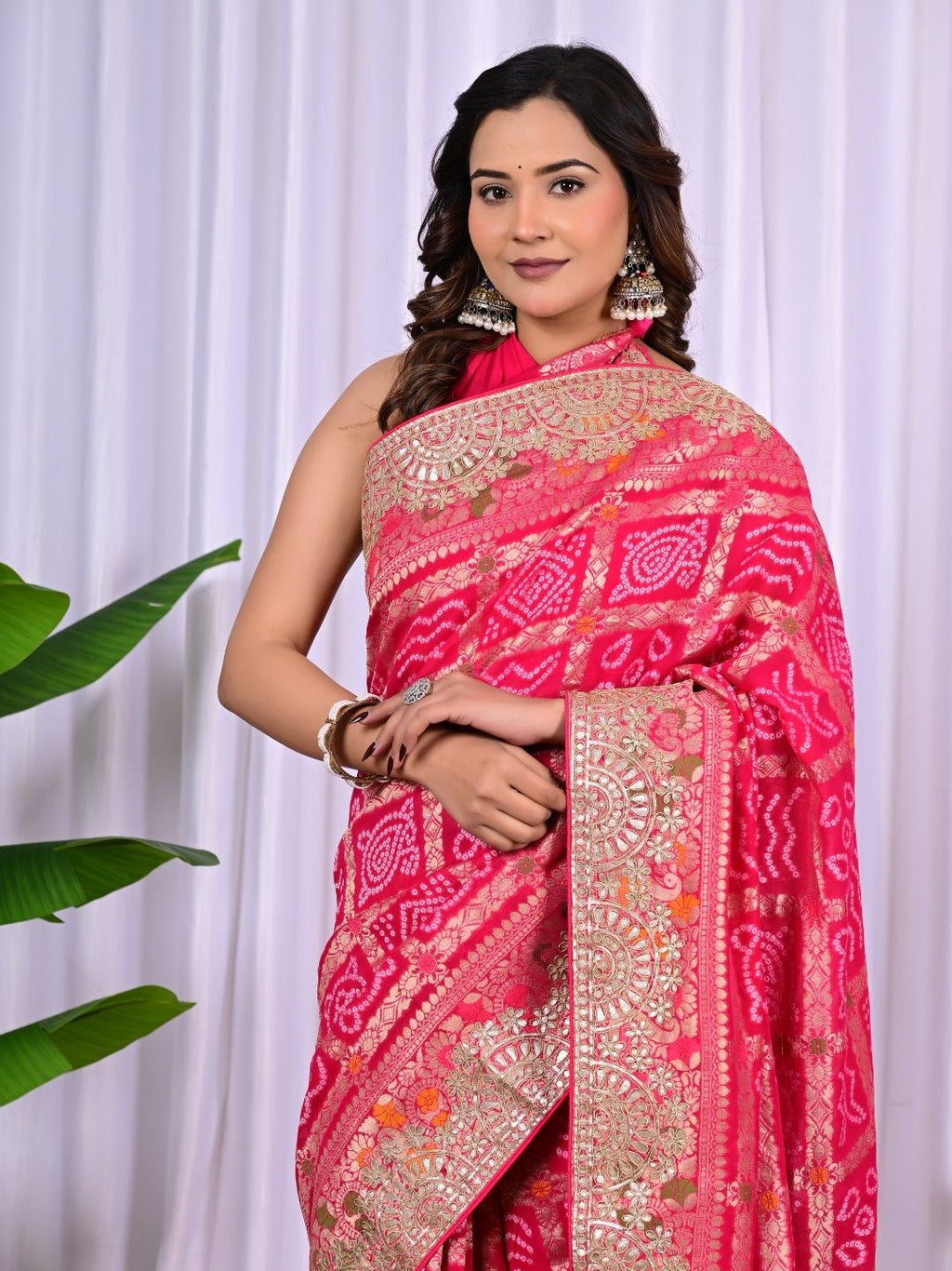 Red & Rani Riddhi Khadi Georgette Bridal Saree with Hand Zari & Meenakari Work