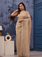 Gold Cocktail Saree with All-Over Siroski Work | Designer Reception, Engagement & Party Wear Saree