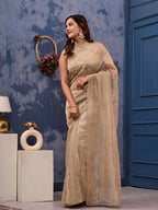 Gold Cocktail Saree with All-Over Siroski Work | Designer Reception, Engagement & Party Wear Saree