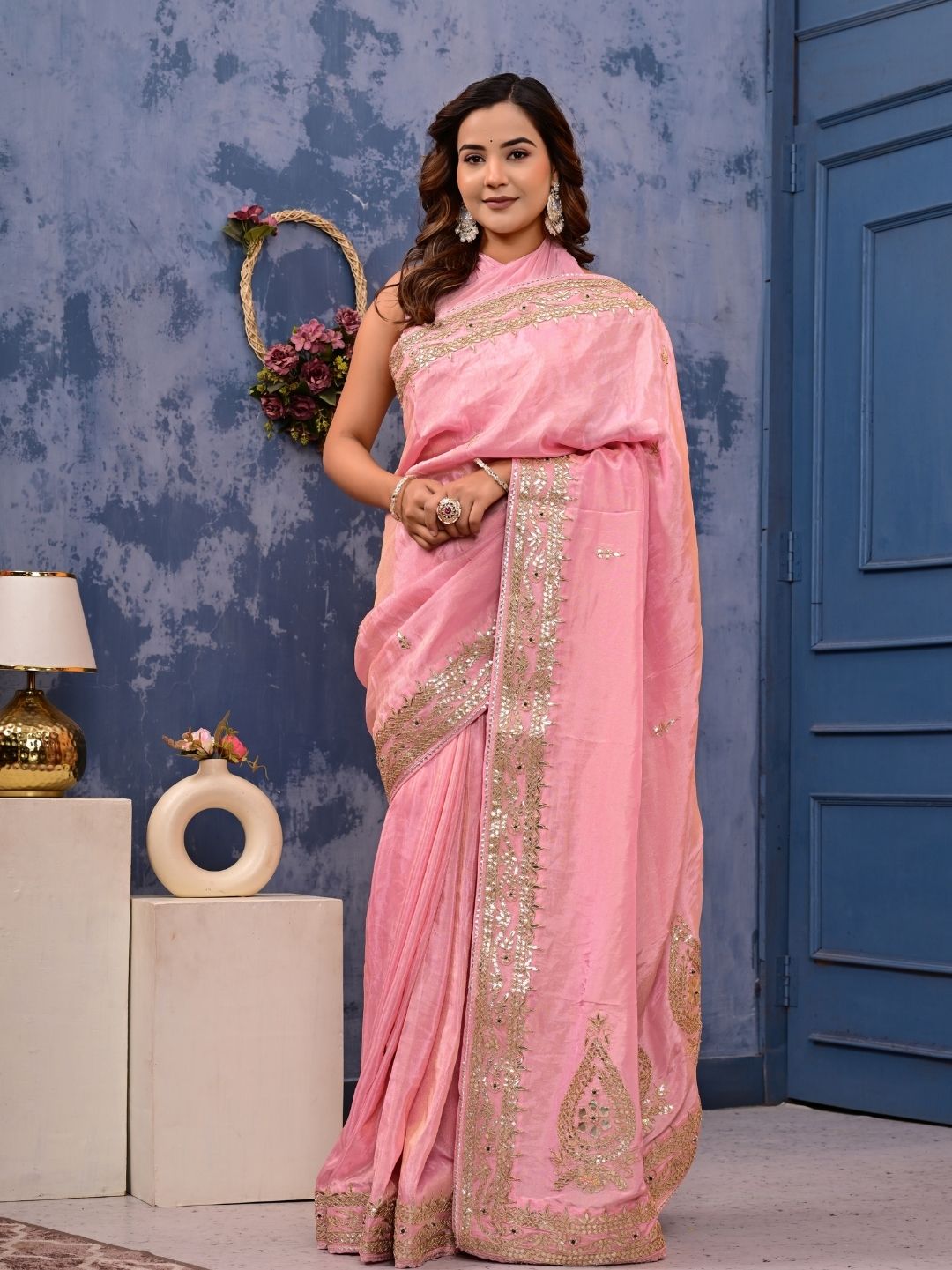 Cosmo Tissue Saree with Gottapatti, Zardozi & Pearl Handwork | Luxurious Wedding & Festive Wear