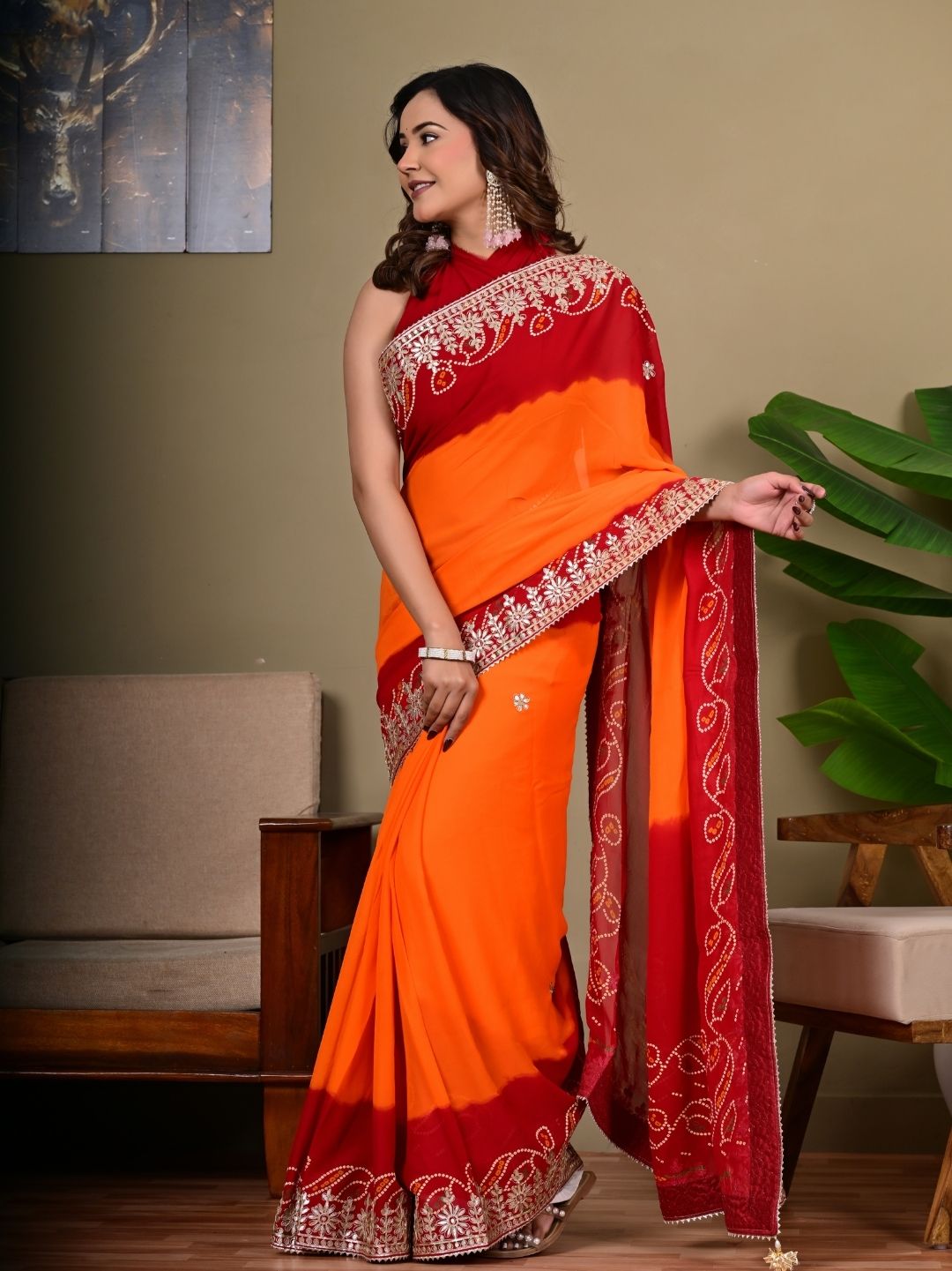 Elegant Viscose Fancy Saree with Piliya Work & Gota Patti Detailing