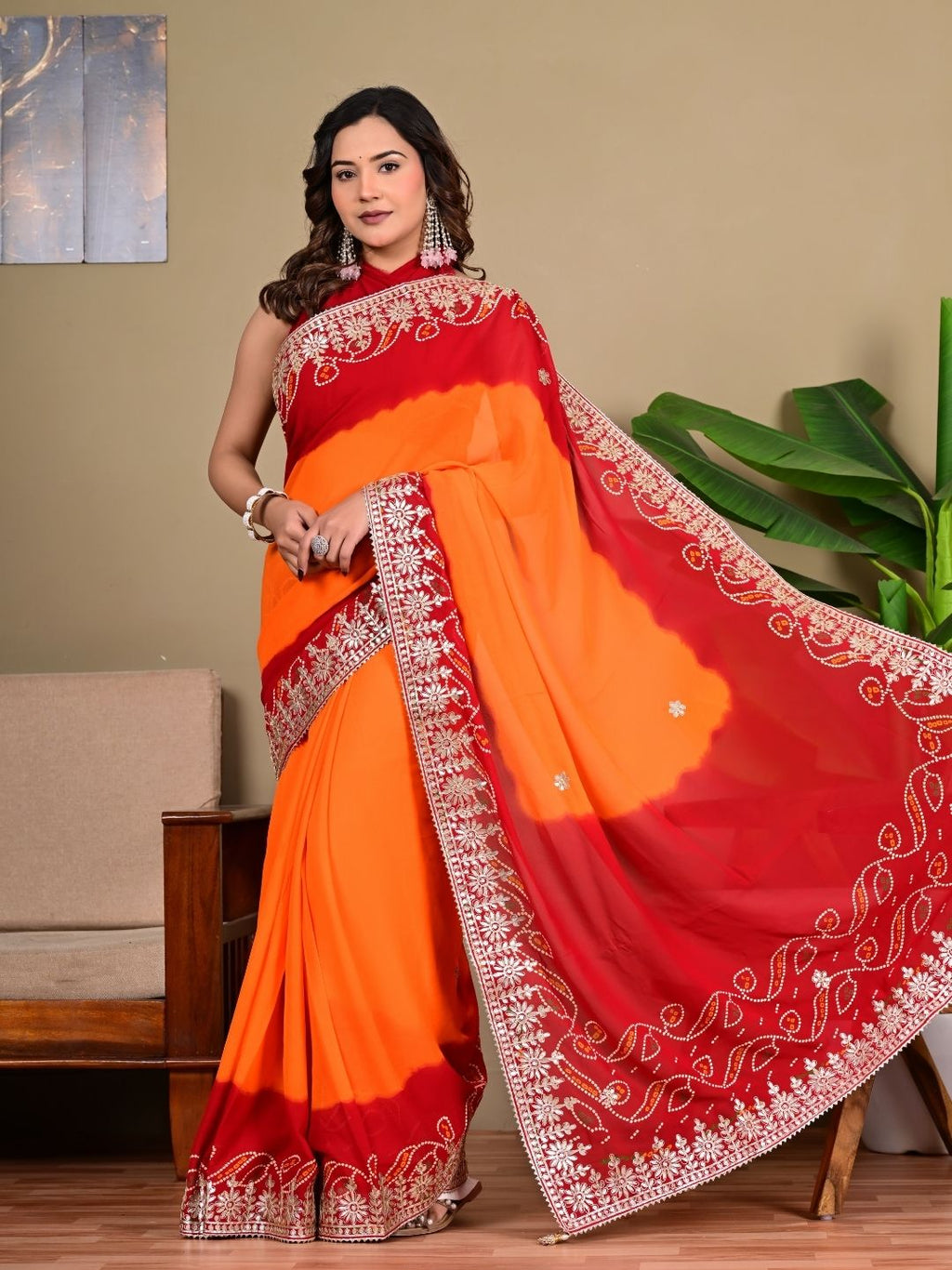 Elegant Viscose Fancy Saree with Piliya Work & Gota Patti Detailing