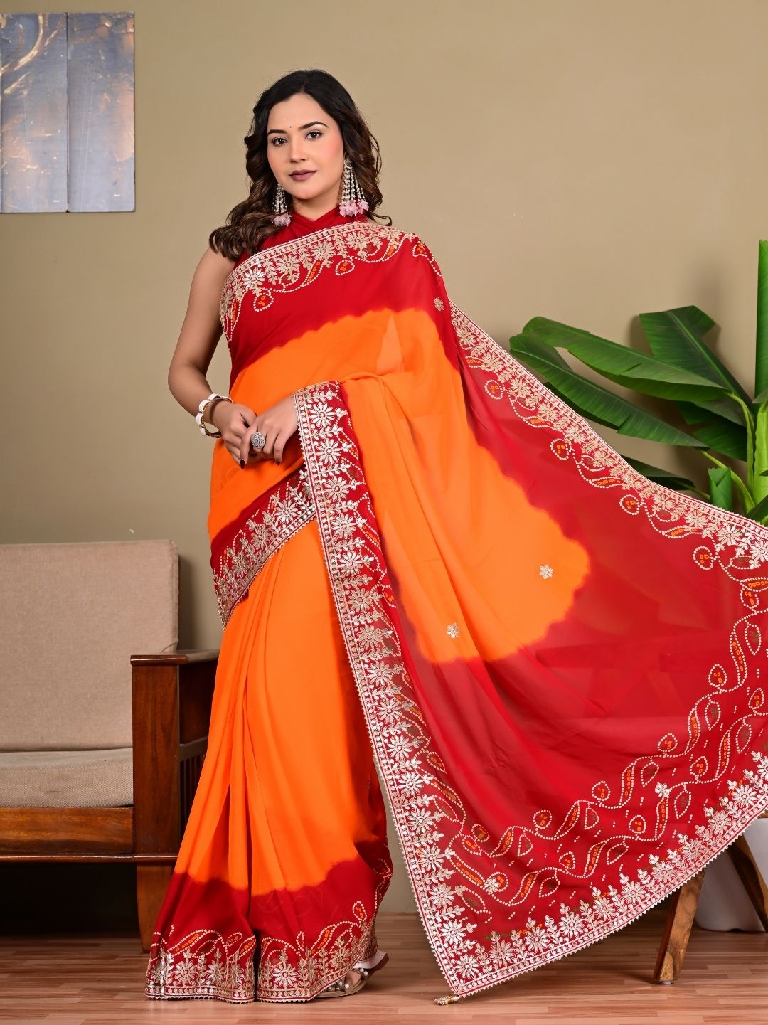 Elegant Viscose Fancy Saree with Piliya Work & Gota Patti Detailing