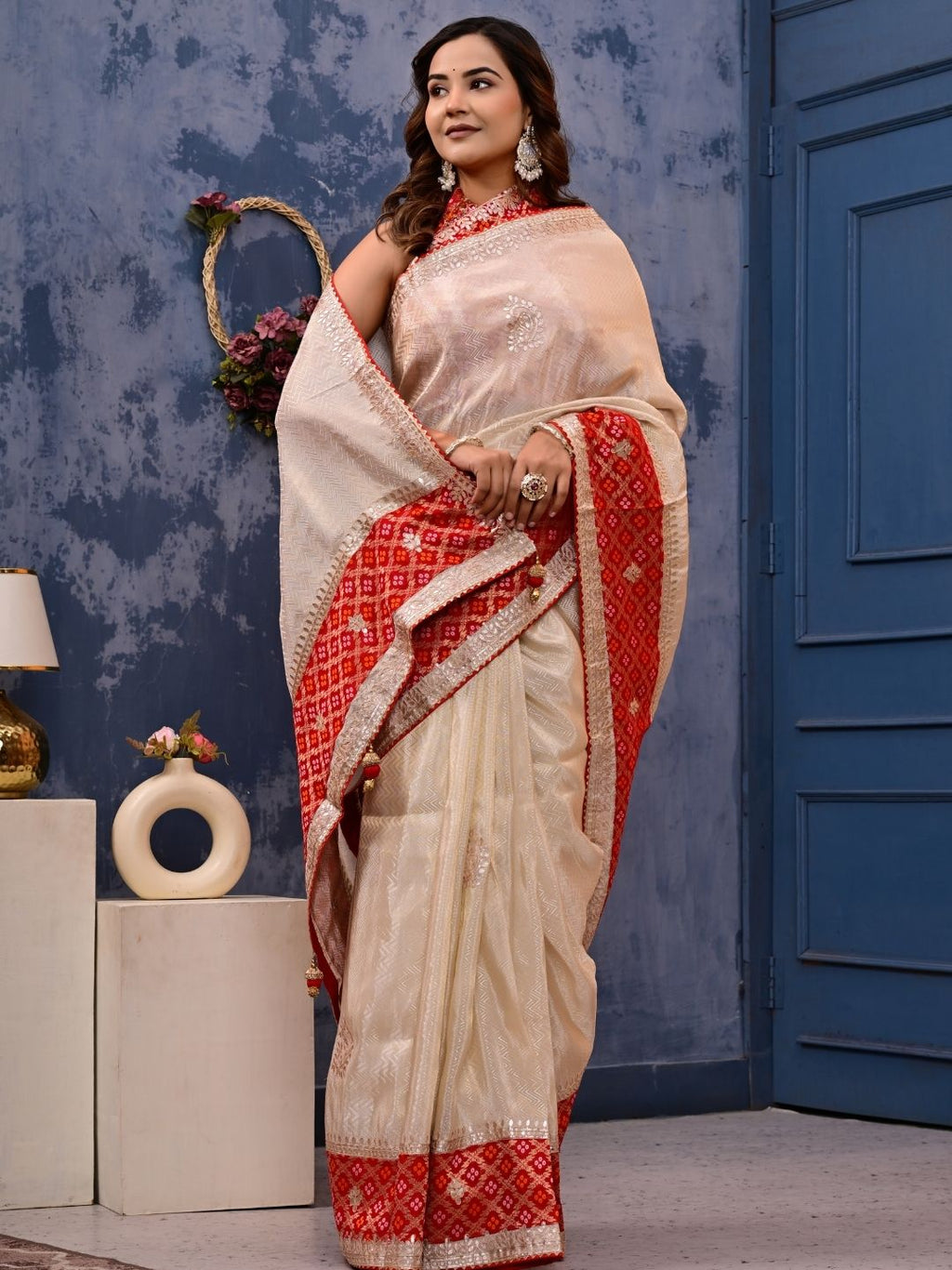 Jacquard Tissue Saree with Banarasi Border & Gota Patti Work | Premium Festive & Wedding Wear