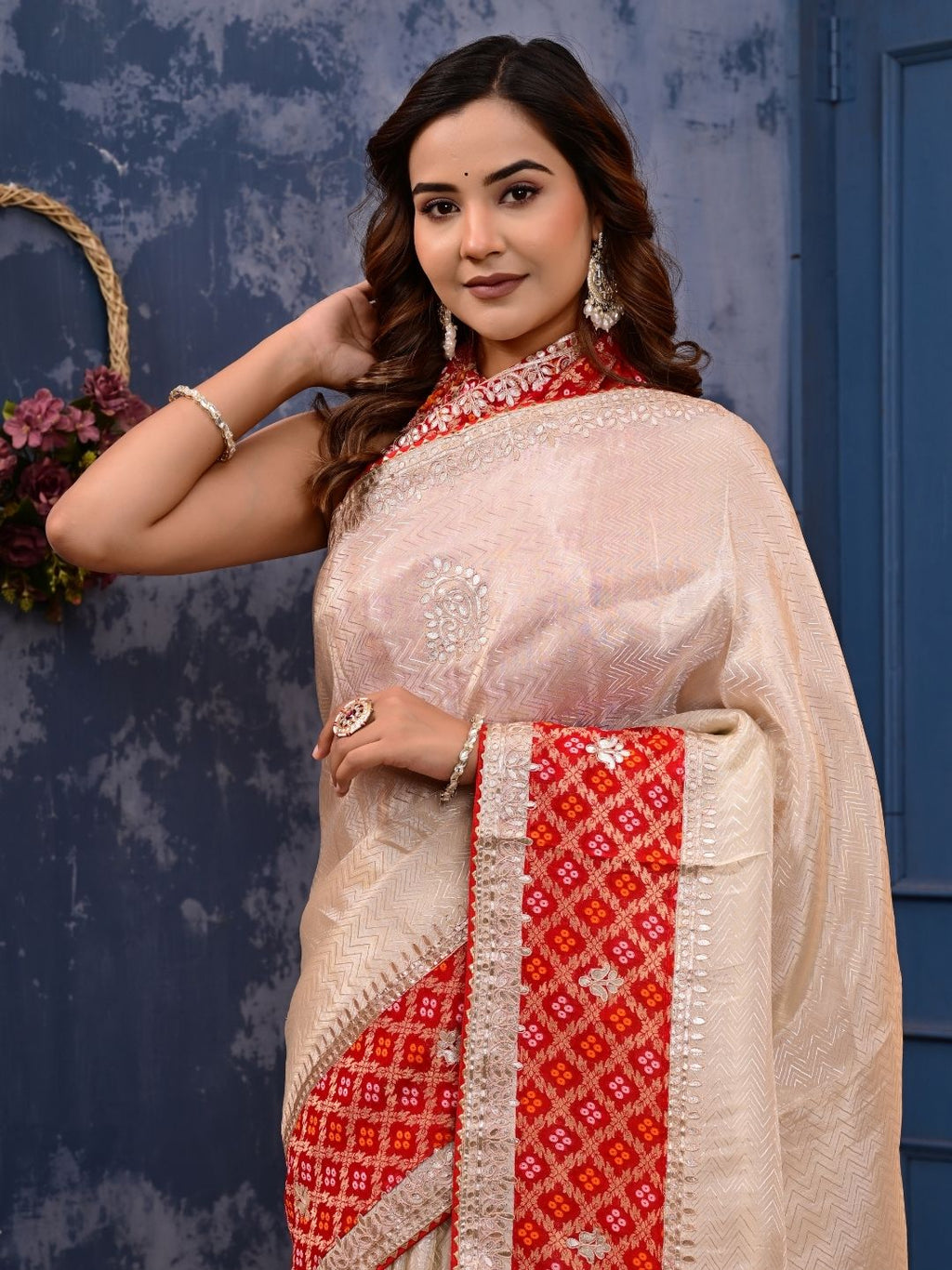 Jacquard Tissue Saree with Banarasi Border & Gota Patti Work | Premium Festive & Wedding Wear