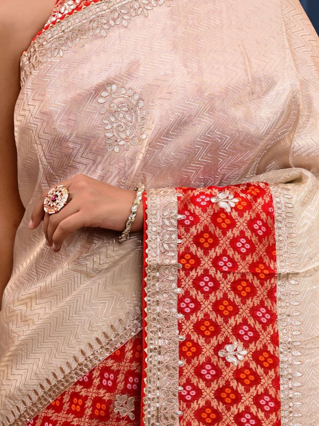 Jacquard Tissue Saree with Banarasi Border & Gota Patti Work | Premium Festive & Wedding Wear
