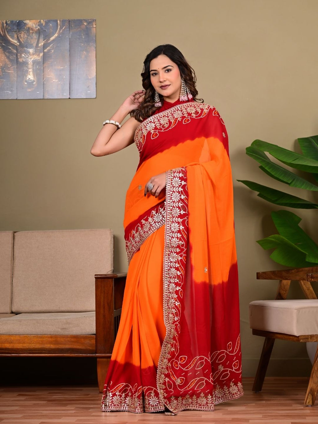 Elegant Viscose Fancy Saree with Piliya Work & Gota Patti Detailing