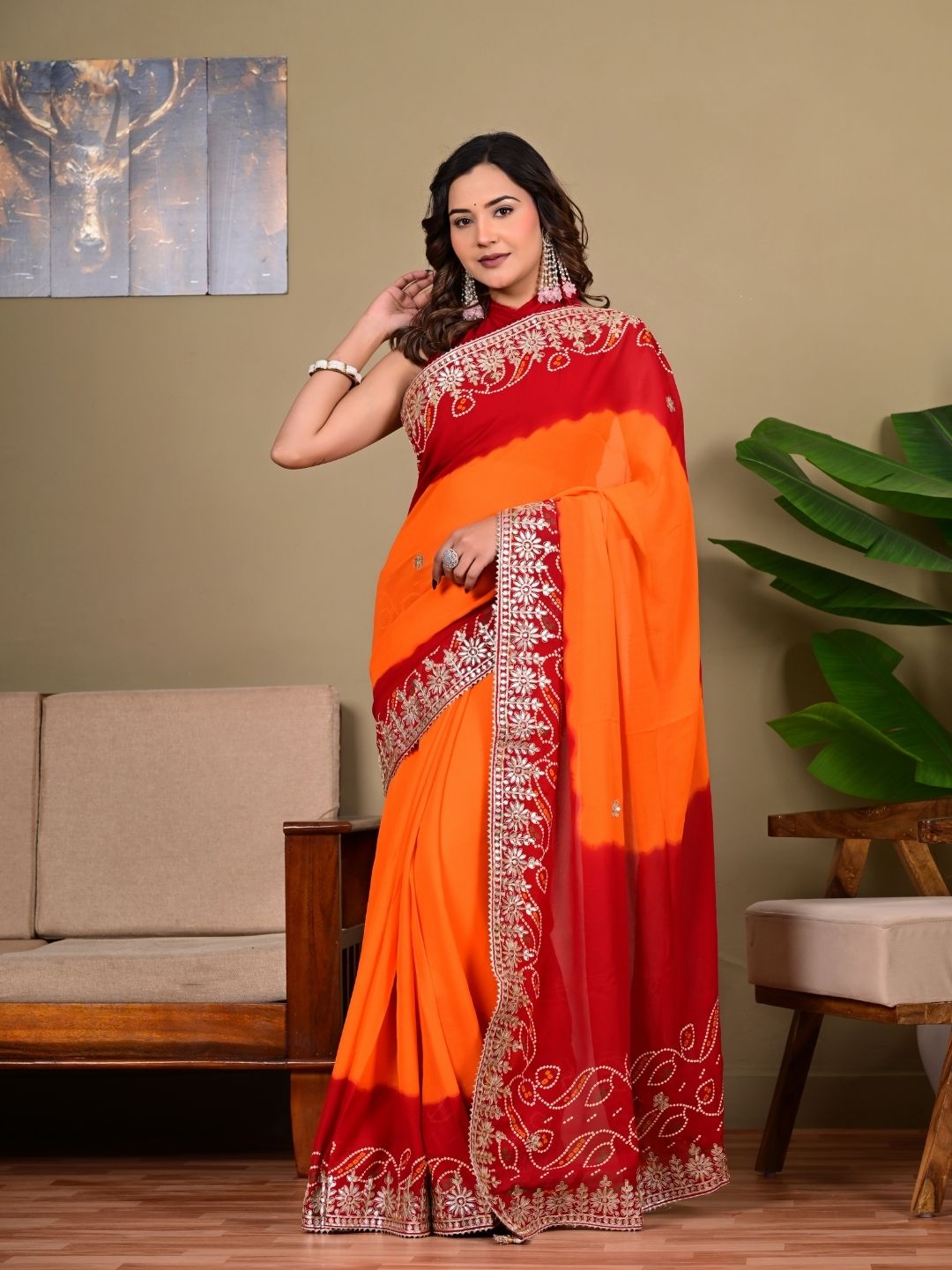 Elegant Viscose Fancy Saree with Piliya Work & Gota Patti Detailing