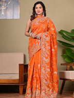 Elegant H.O. Fabric Saree with Pittan & Zari Handwork