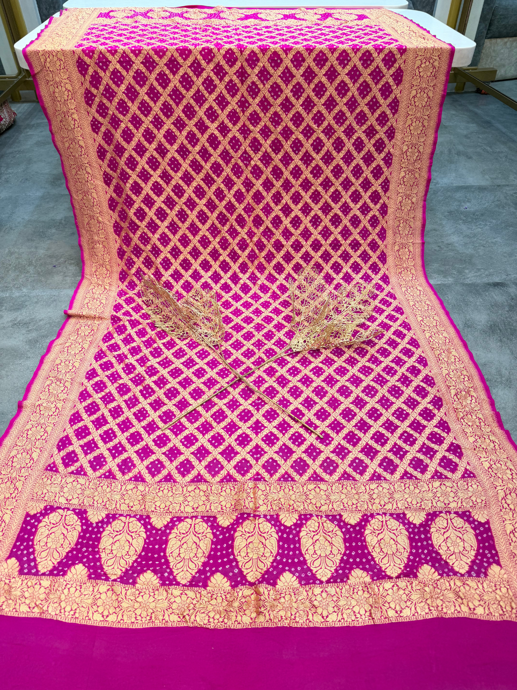 Pure Khaddi Georgette Dupatta with Rich Zari Weaving – Banarasi Style Bridal & Festive Dupatta