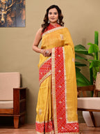 Jacquard Tissue Saree with Banarasi Border & Gota Patti Work | Premium Festive & Wedding Wear