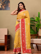 Jacquard Tissue Saree with Banarasi Border & Gota Patti Work | Premium Festive & Wedding Wear