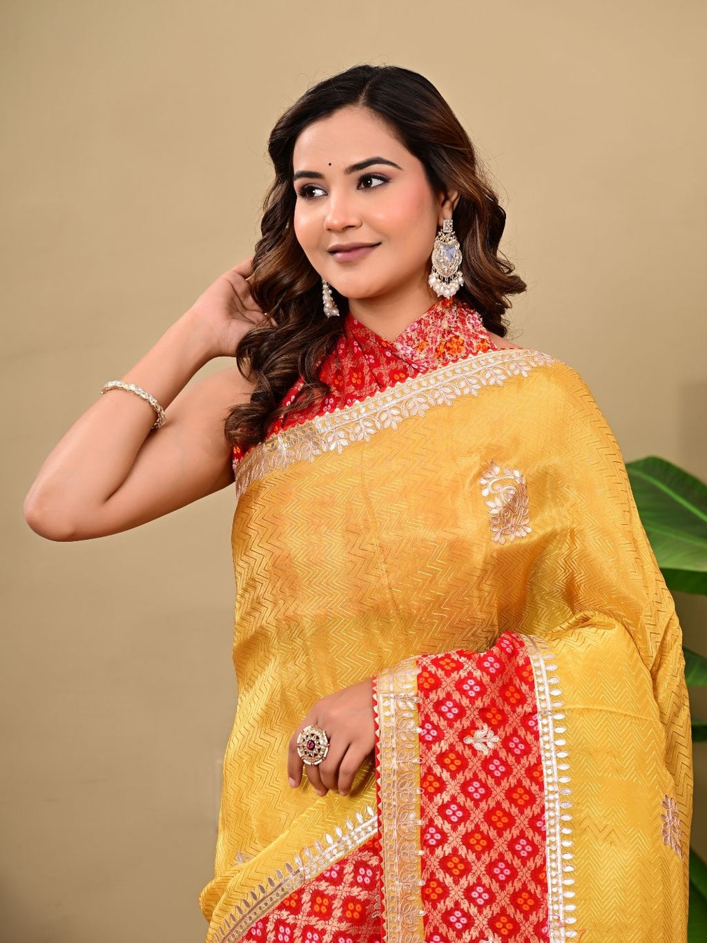 Jacquard Tissue Saree with Banarasi Border & Gota Patti Work | Premium Festive & Wedding Wear