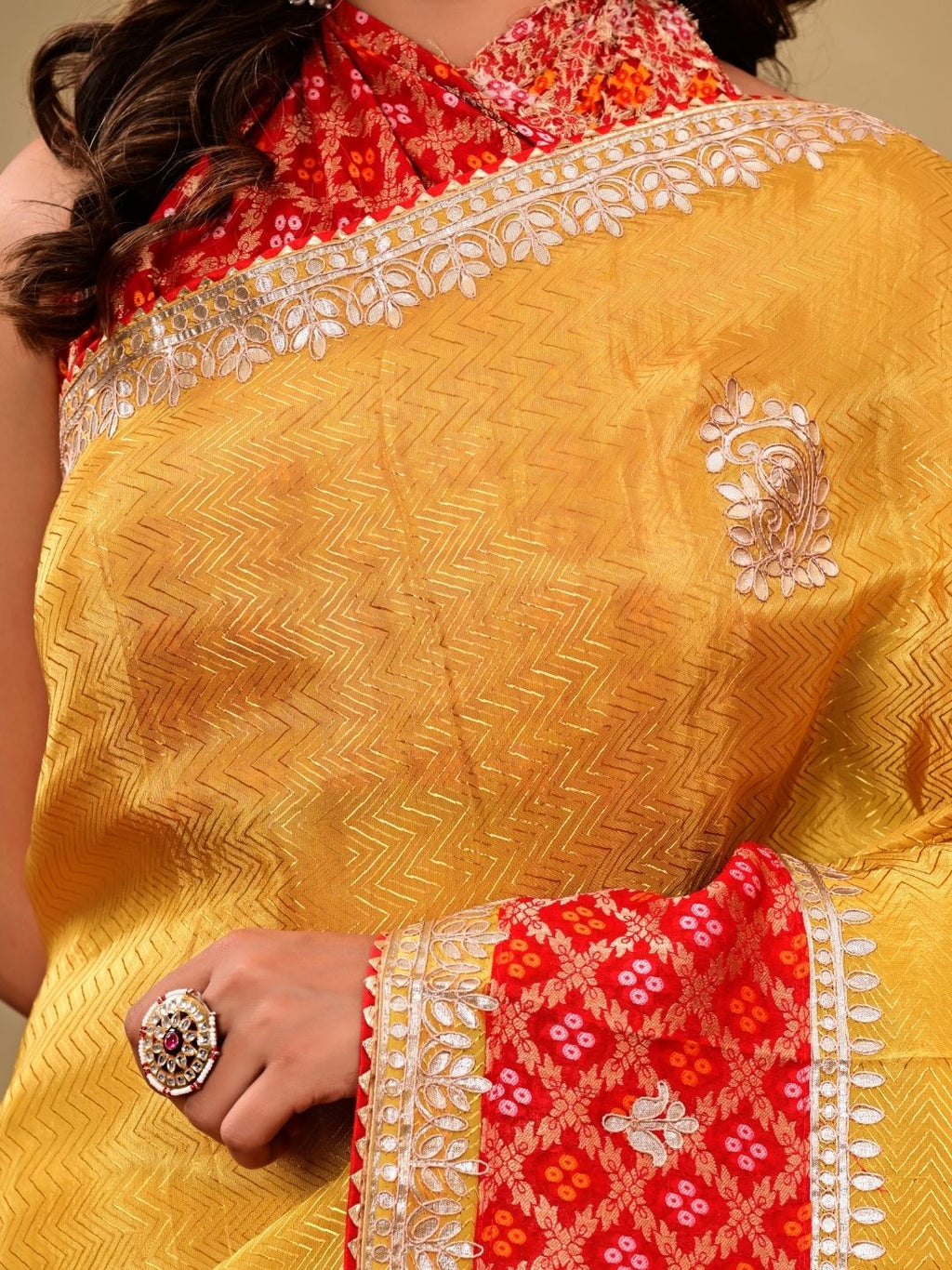 Jacquard Tissue Saree with Banarasi Border & Gota Patti Work | Premium Festive & Wedding Wear