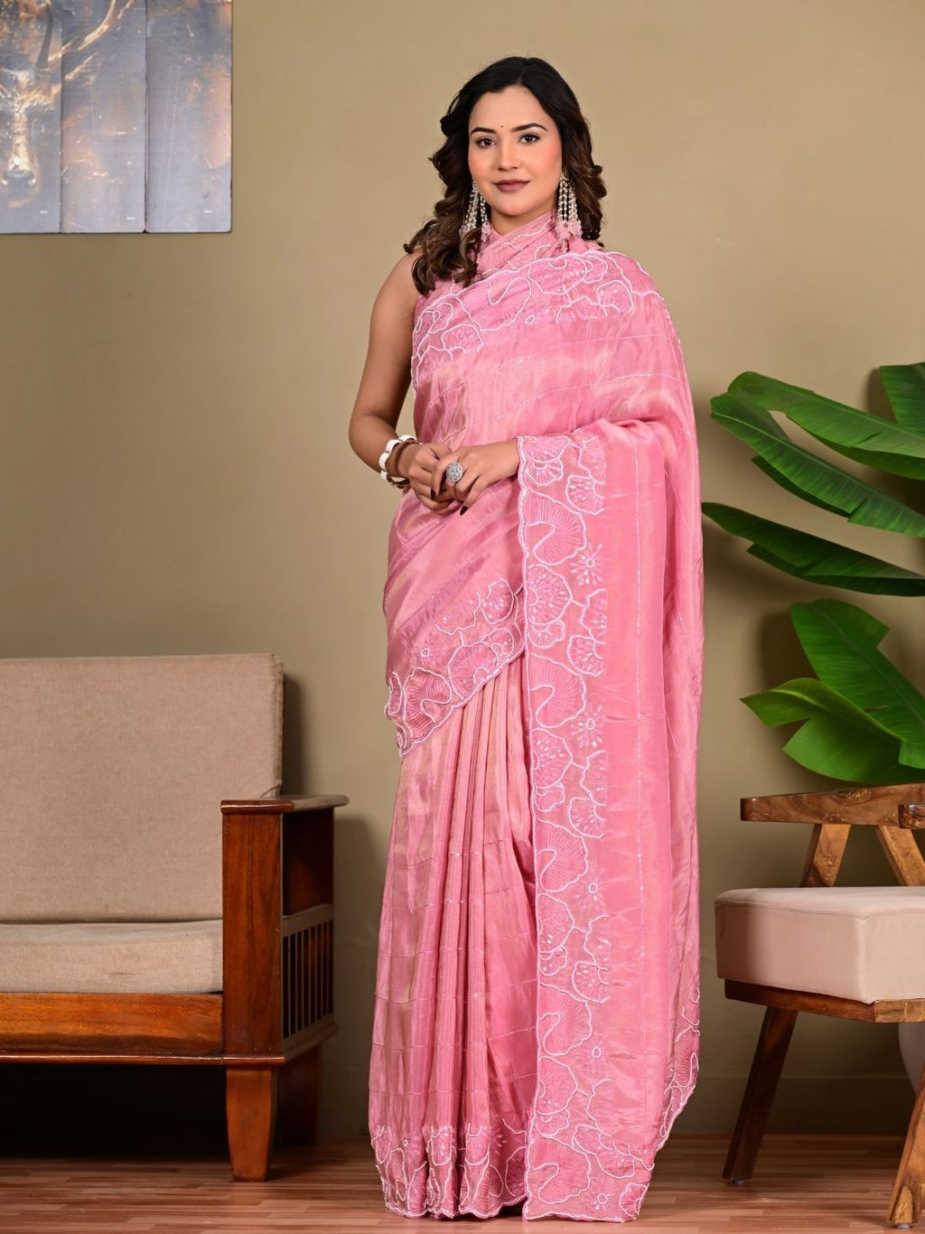 Elegant Cosmos Fancy Saree with Parle Work