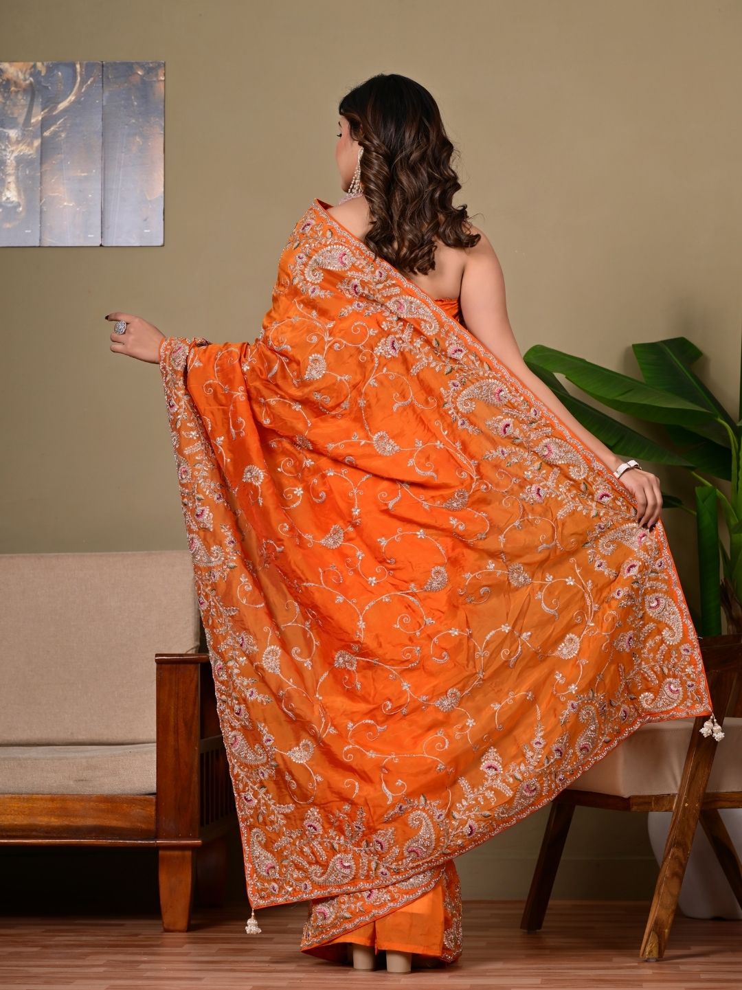 Elegant H.O. Fabric Saree with Pittan & Zari Handwork