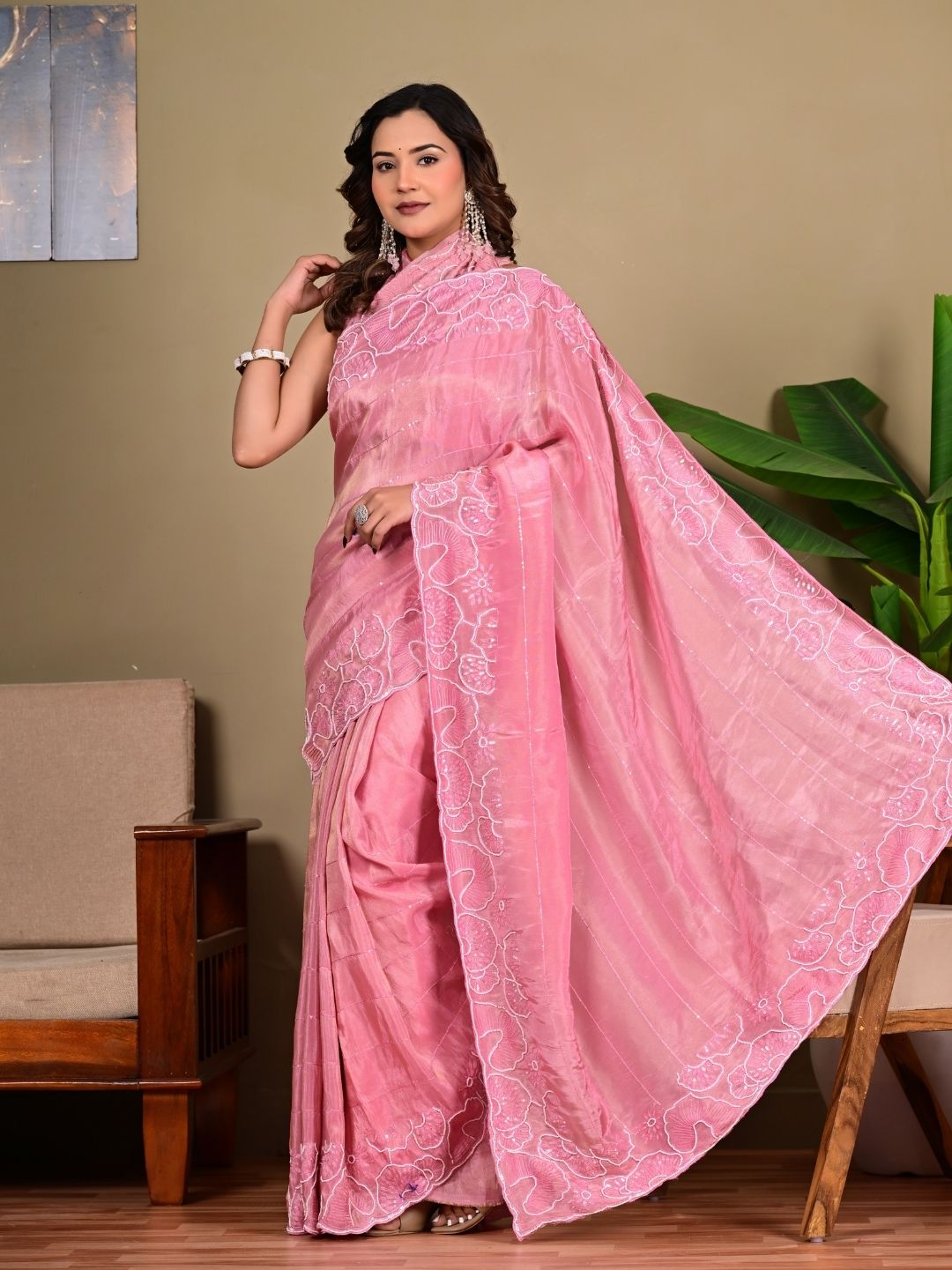 Elegant Cosmos Fancy Saree with Parle Work