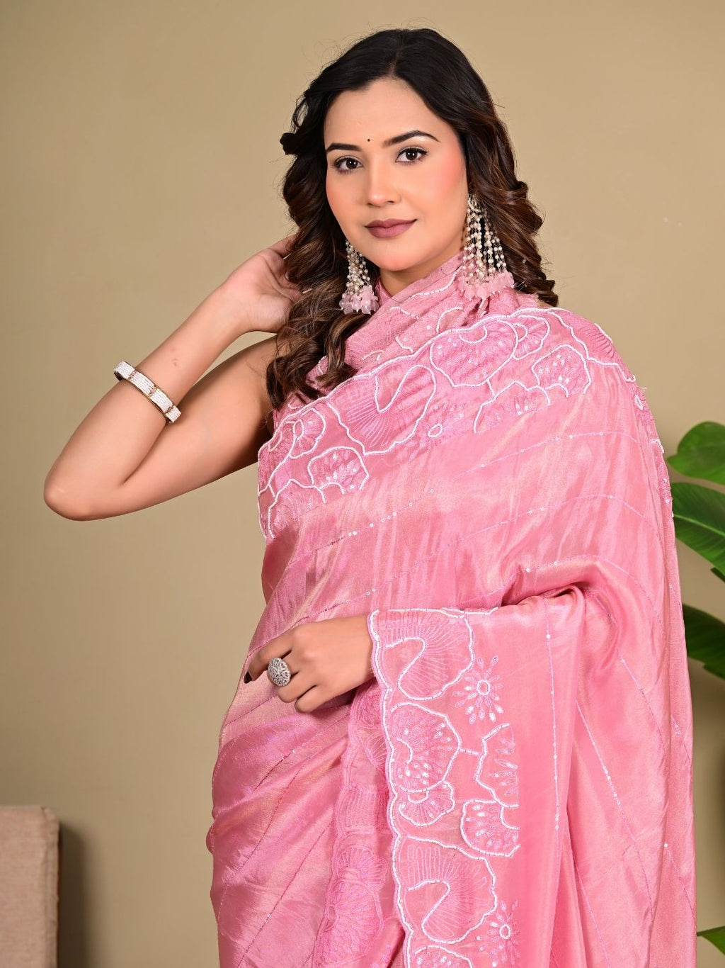 Elegant Cosmos Fancy Saree with Parle Work