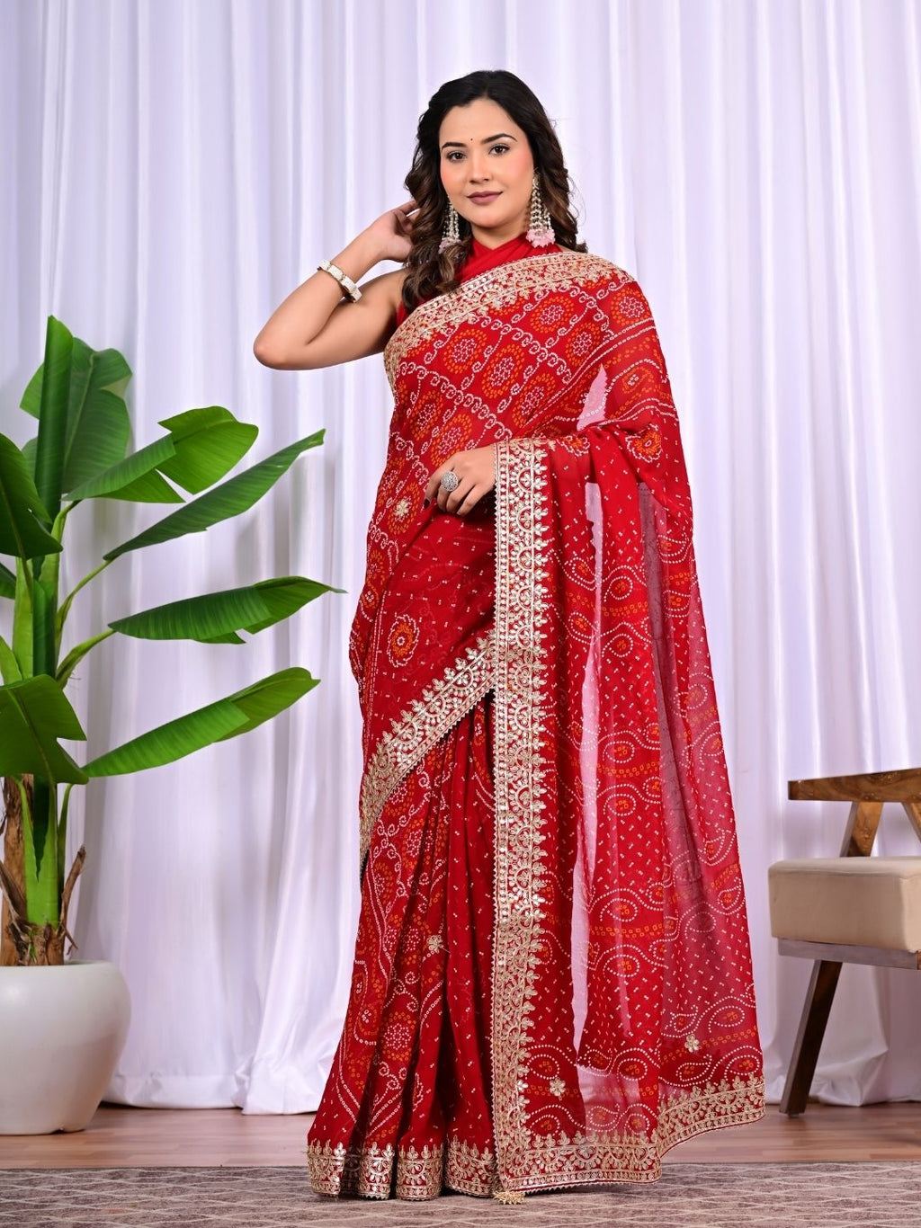 Bridal Viscose Bandhani Saree with Gota Patti Work