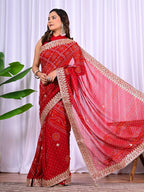 Bridal Viscose Bandhani Saree with Gota Patti Work
