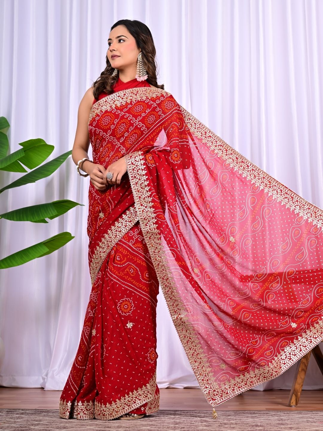 Bridal Viscose Bandhani Saree with Gota Patti Work