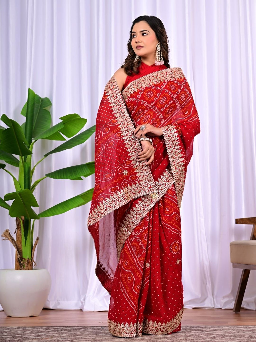 Bridal Viscose Bandhani Saree with Gota Patti Work