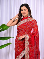 Bridal Viscose Bandhani Saree with Gota Patti Work