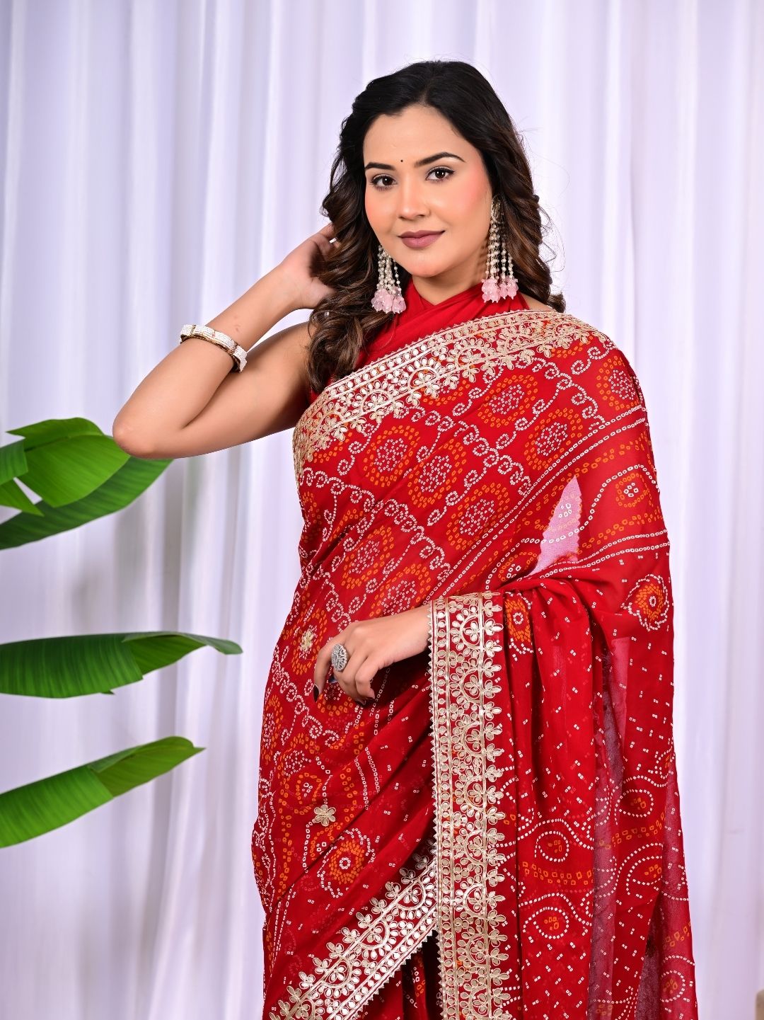 Bridal Viscose Bandhani Saree with Gota Patti Work