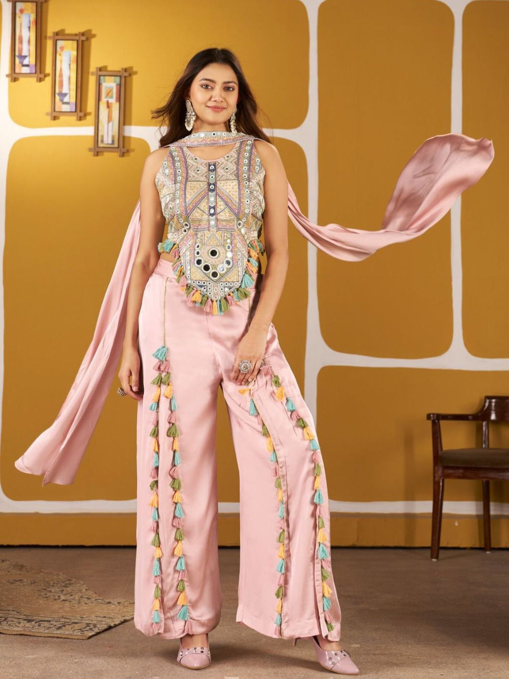 Plazo Top in Premium Dola Silk Fabric