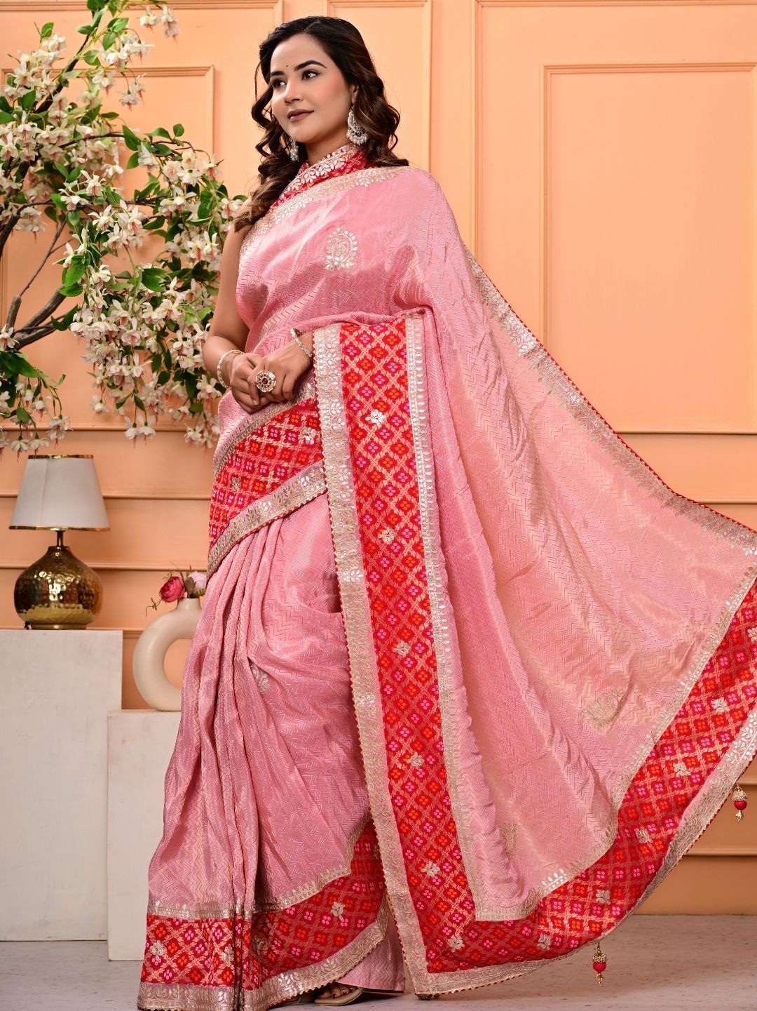 Jacquard Tissue Saree with Banarasi Border & Gota Patti Work | Premium Festive & Wedding Wear
