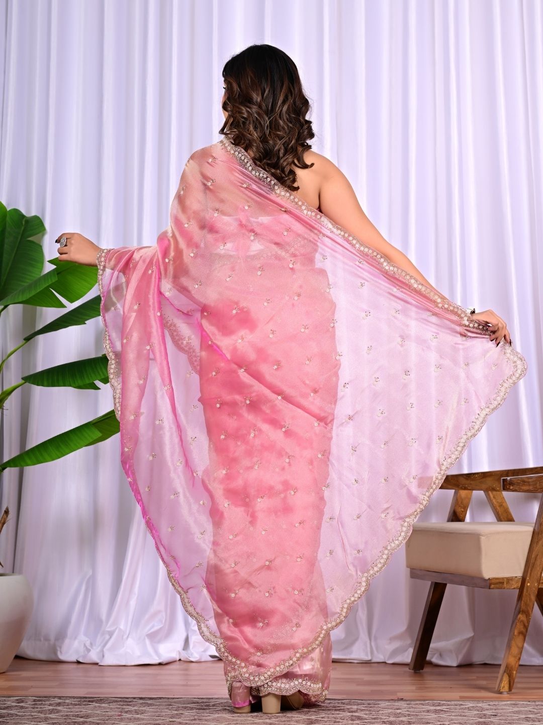 Designer Jiraff Fancy Saree with Kardana, Parle & Sequin Cutwork