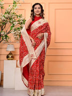 Patola Silk Saree with Cosmo Tissue Border, Bandhani Patching & Gota Patti Work | Designer Festive & Wedding Wear