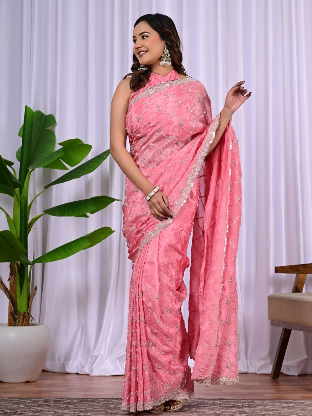 Premium Upada Fancy Saree with Parle, Sequins & Cut Work Border – Elegant Party & Festive Wear Saree