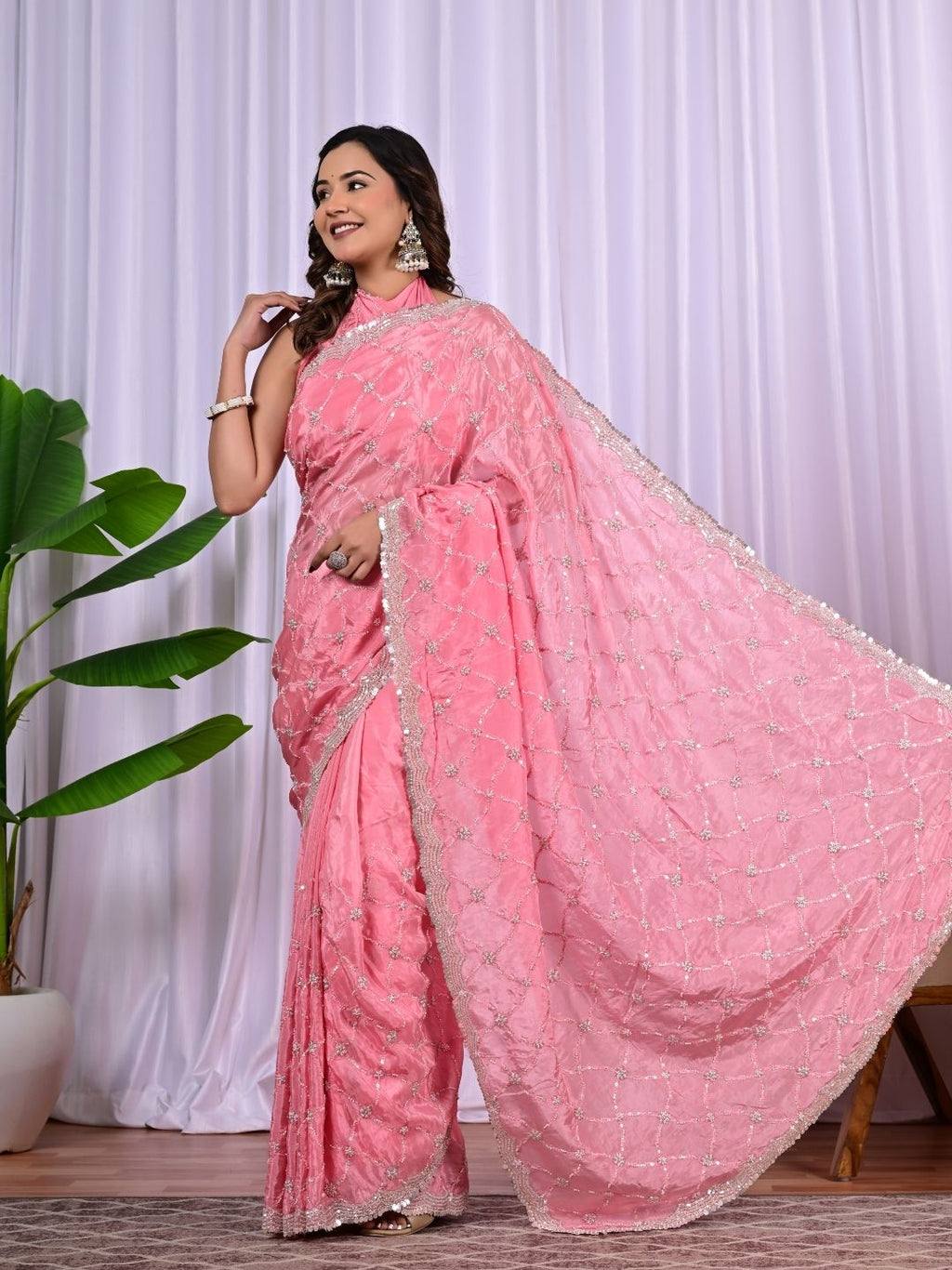 Premium Upada Fancy Saree with Parle, Sequins & Cut Work Border – Elegant Party & Festive Wear Saree