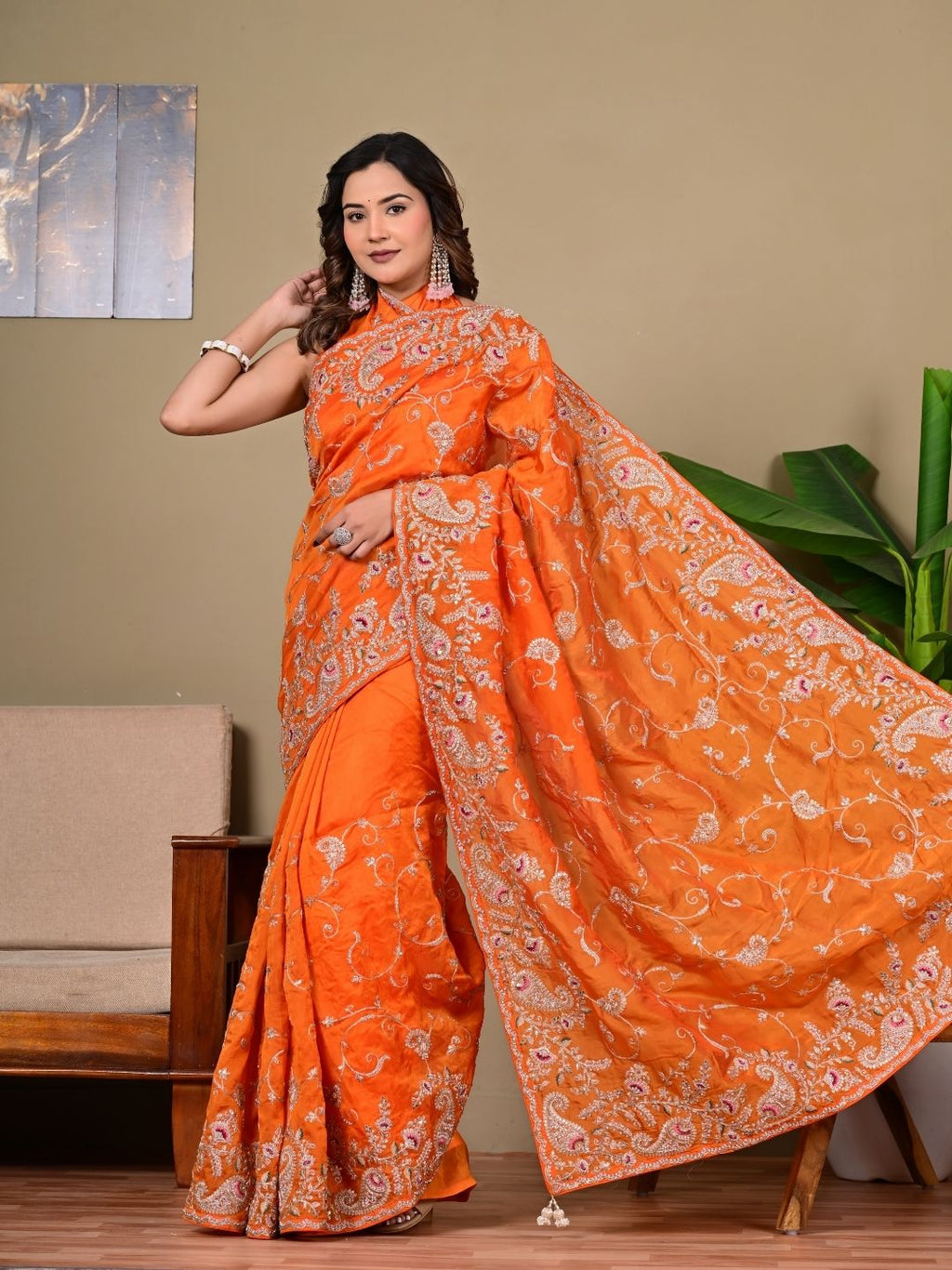 Elegant H.O. Fabric Saree with Pittan & Zari Handwork