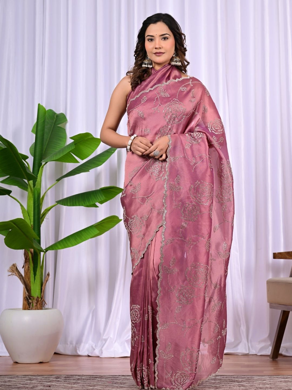 Elegant Rayna Net Fancy Saree with Swarovski Work
