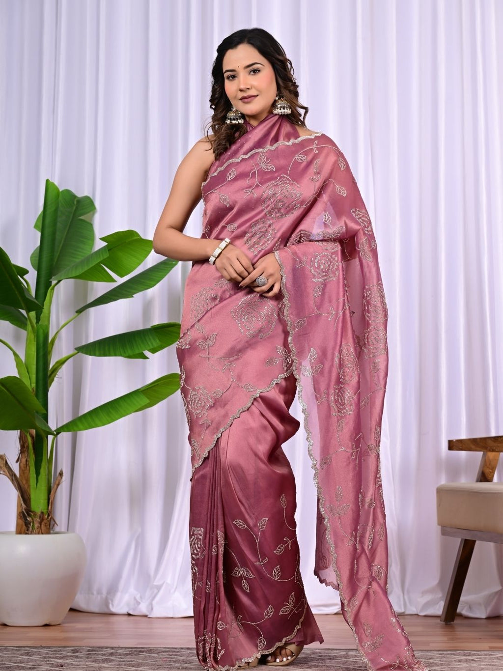 Elegant Rayna Net Fancy Saree with Swarovski Work