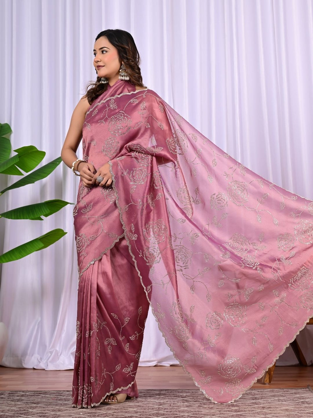 Elegant Rayna Net Fancy Saree with Swarovski Work